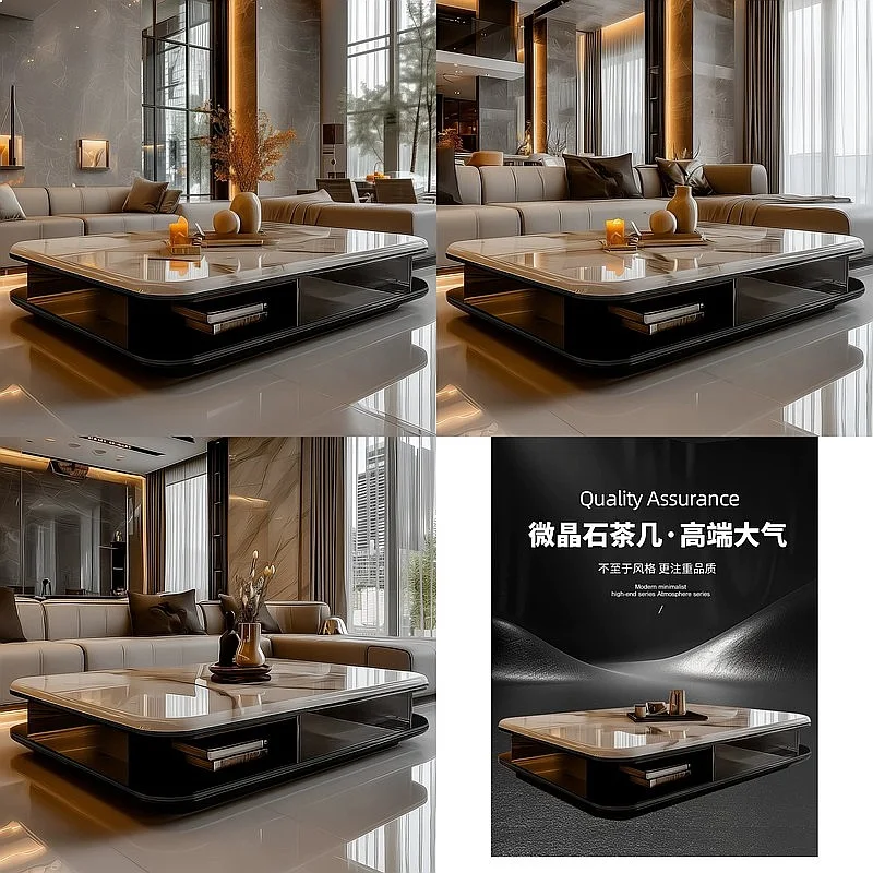 Elegant Large Modern Luxury Coffee Table for Living Room, Extended Microcrystalline Stone Simple Design
