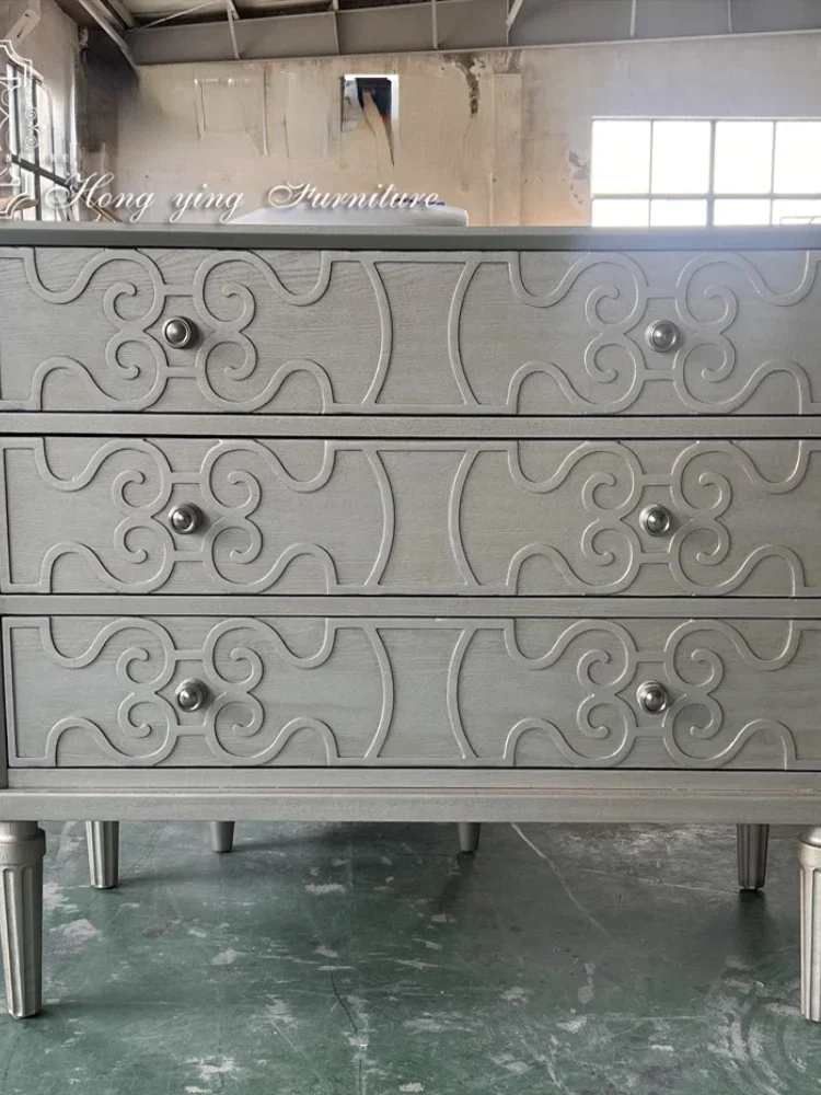 Solid Wood Entrance Cabinet Dining Edge Carved Hall Cabinet French Mori Vintage Distressed Chest of Drawers Art Furniture