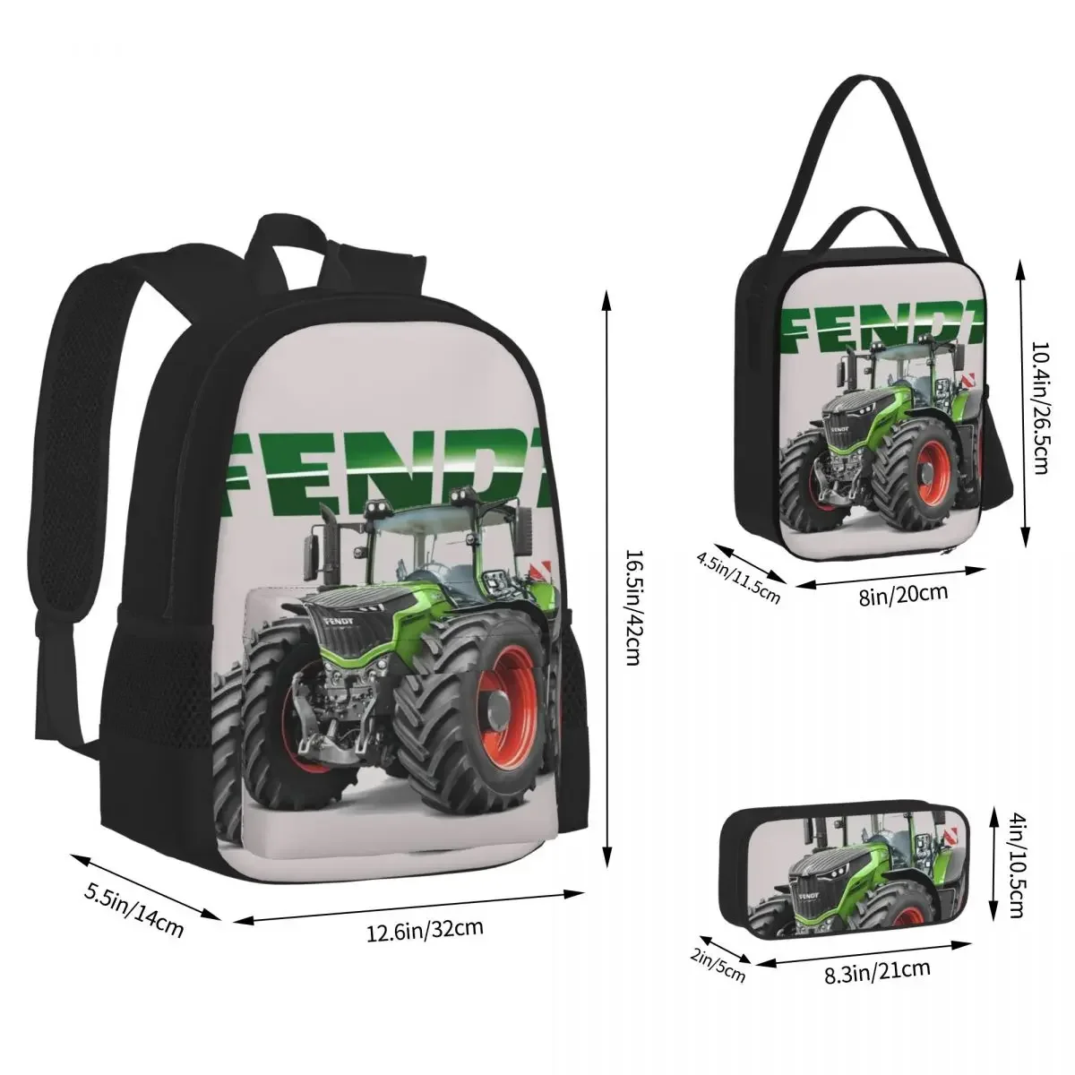 Fendt German Tractors Backpacks Boys Girls Bookbag Children School Bags Cartoon Kids Rucksack Lunch Bag Pen Bag Three-Piece Set