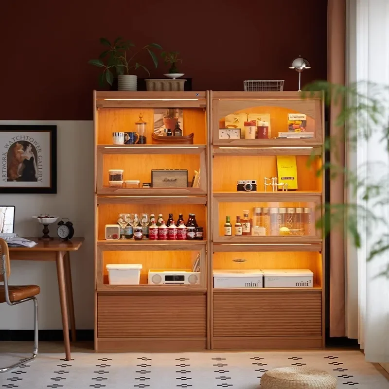 Cherry wood floor-to-ceiling bookshelf Nordic glass door combination figure display cabinet Edge cabinet