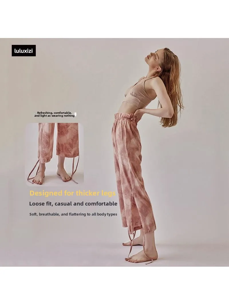 بنطلون يوجا نسائي قابل للتنفس بساق مستقيمة، بنطلون لياقة بدنية صيفي بطباعة حبر متناثر، بنطلون يوجا كاجوال بتصميم روح الزن #3