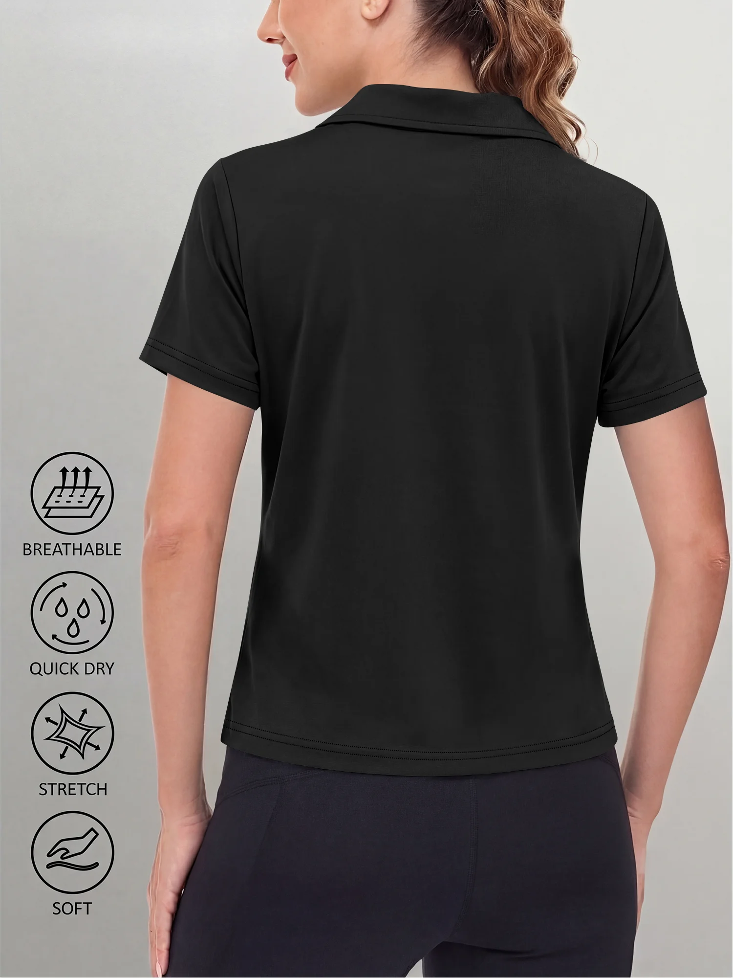 Comfortable Solid Color Polo Tee For Women Lapel Neck Half‑Button Short Sleeve Slim Tees Casual Street Daily Summer Outfit Tops