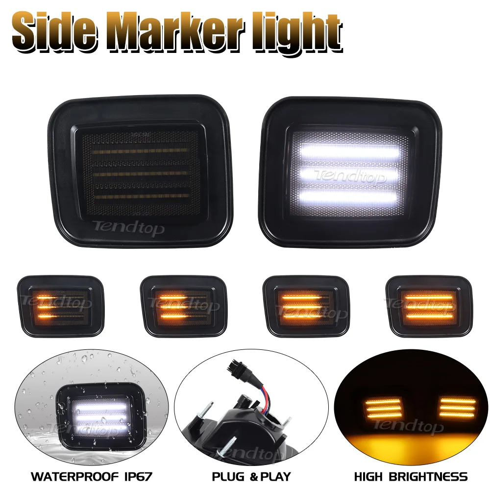 Smoked Lens Side Marker Lamp Front Bumper Dynamic Amber& White DRL Turn Signal Lights Switchback for 2003-2009 HUMMER H2 SUT