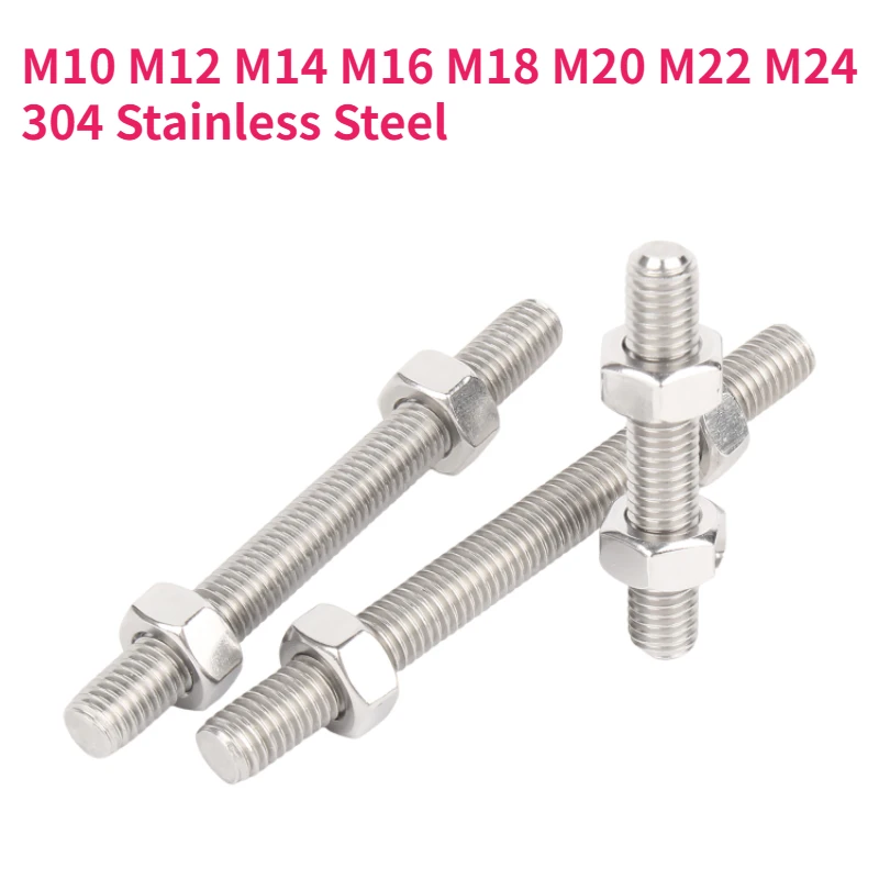 M10 M12 M14 M16 M18 M20 M22 M24 304 Stainless Steel Full Threaded Rod Bolt Fully Headless Thread Stud Rods Screw And Hex Nut Set