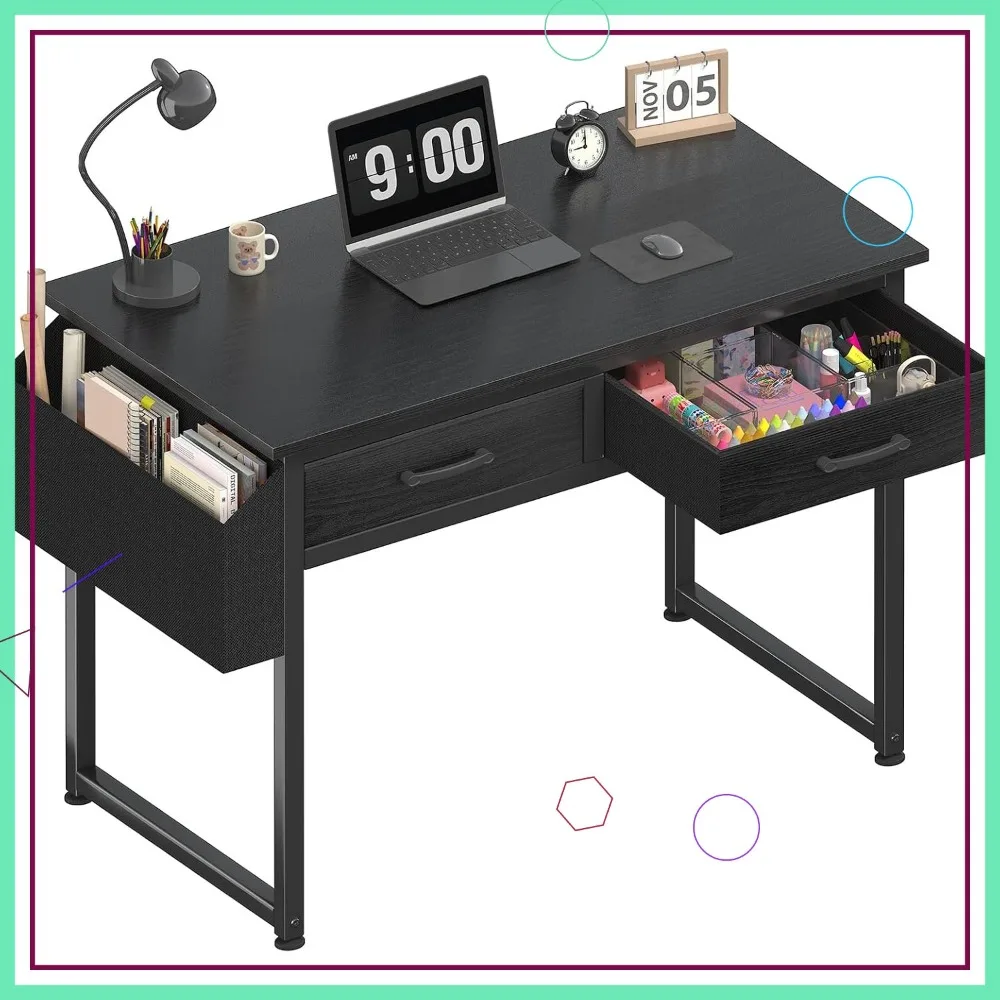 

32 Inch Small Desk with Fabric Drawers, Gaming Study Writing Table for Bedroom Dormitory Space Saving