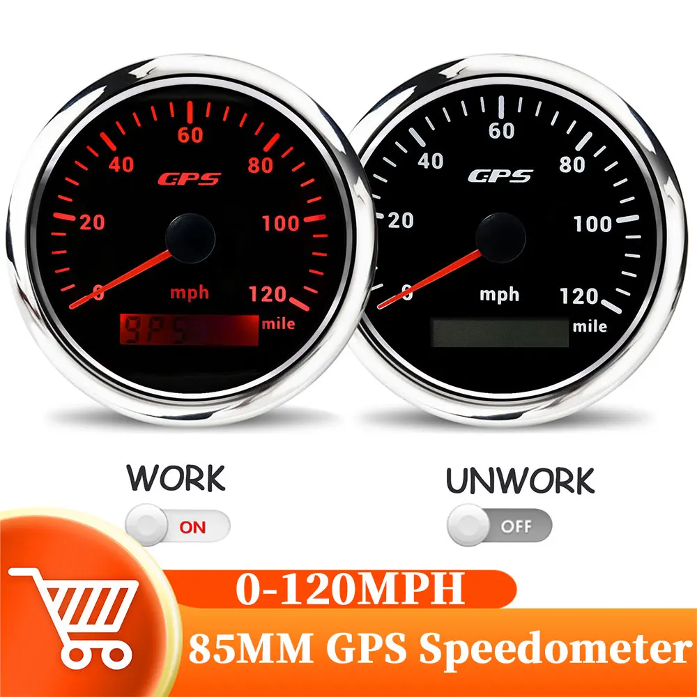 85mm Waterpoof GPS Speedometer With Odometer Meter 7 Colors Backlight 0-120MPH GPS Antenna For Car Truck Marine 12/24V