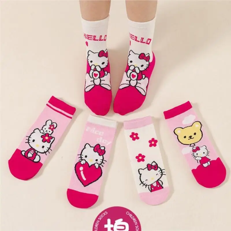 

New Girls Socks Cotton Hello Kitty Sanrio Cartoon Cute Girl Princess Spring Autumn Mid-Tube Big Children Winter Children's Socks