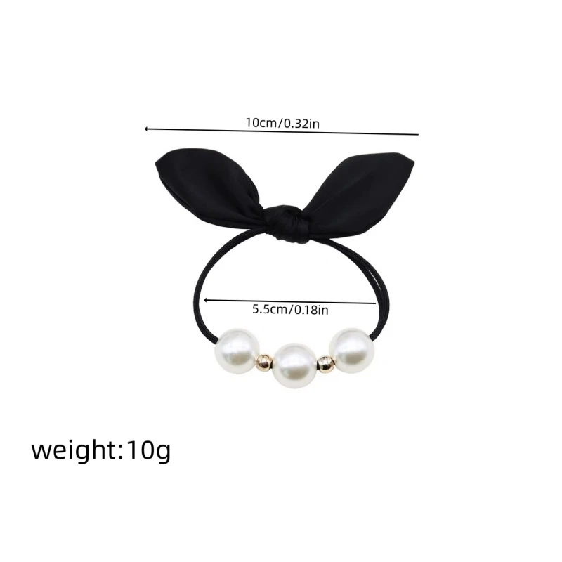 1pc new black bow pearl hair loop with high elasticity rubber band for women\'s hair tie headband