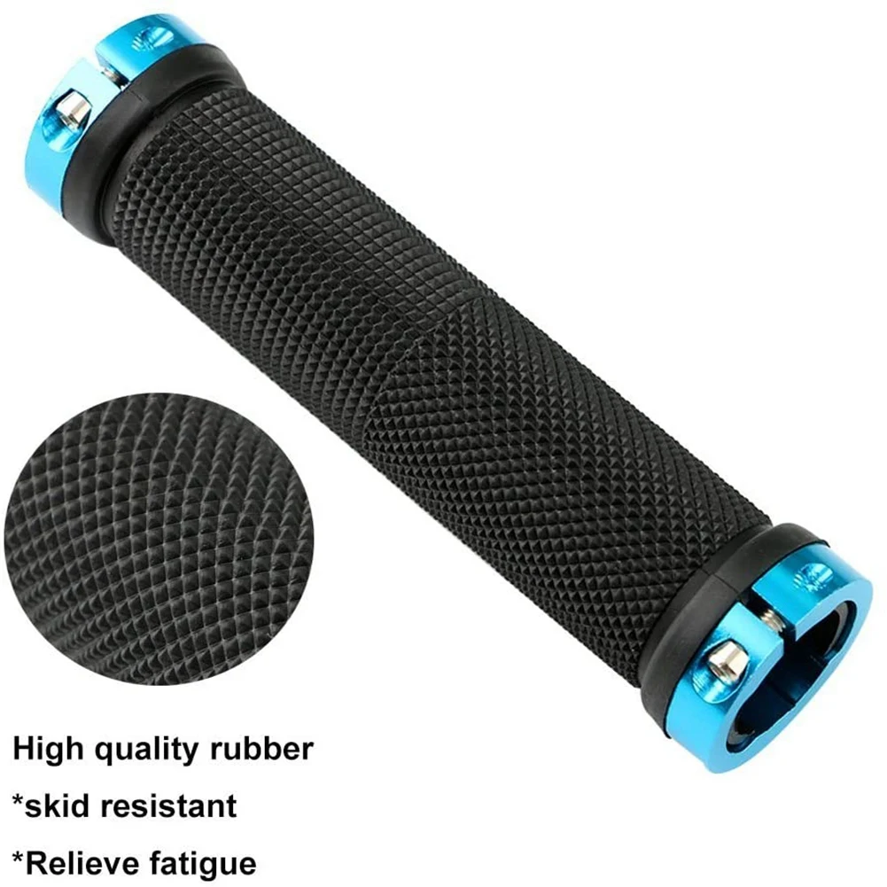 Bike Handle Grips, Aluminium Double Lock Bicycle Grips, Mountain Bike Handlebar Rubber Bicycle Handle Protector -BlueJAS