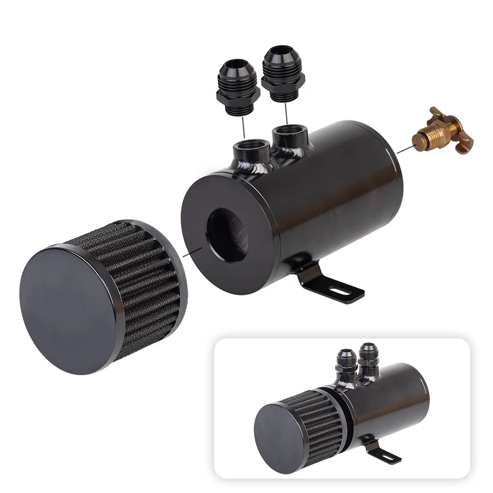 Universal 0.5L Aluminum AN10 Round Can New Condition Brushed Baffled Oil Catch Tank Can With Breather Filter