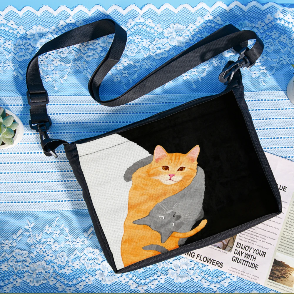 1pc Cat Print Crossbody Bag Black And White Cute Orange And Gray Cats Pattern Shoulder Bags For Women Girls Daily Use Shopping T