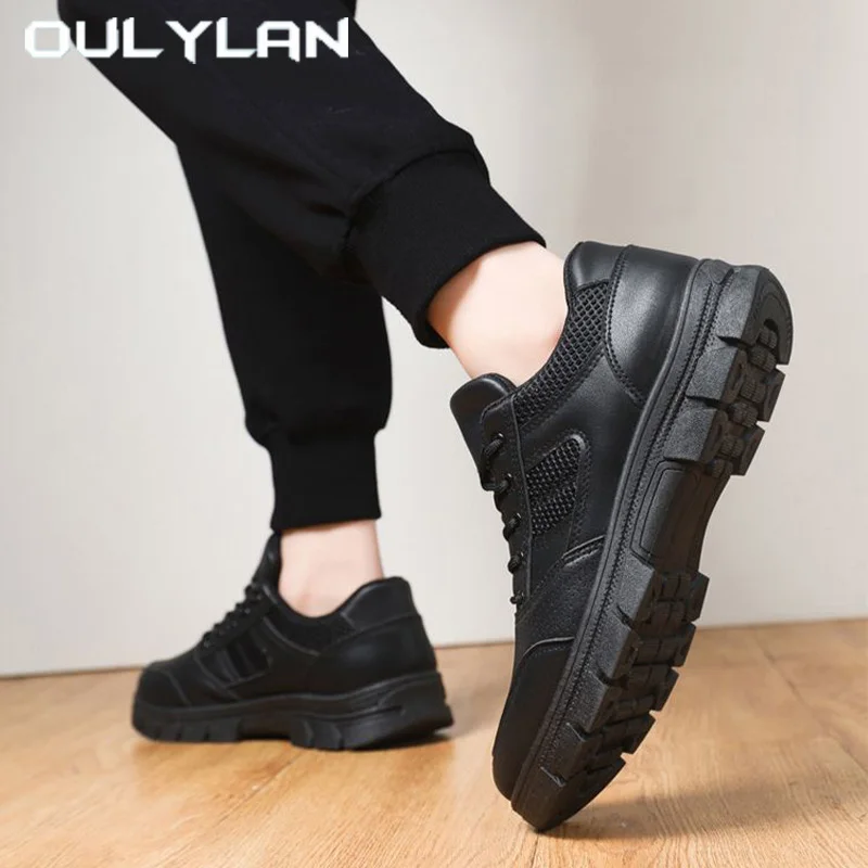 

Oulylan Comfort Durable Anti-slip Training Shoes Male Breathable Waterproof Work Sneakers Solid Black Dirt-proof Casual Footwear