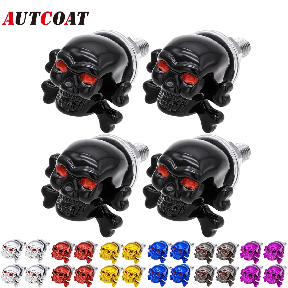 4PCS Skull License Screws Skeleton Frame Plate Bolt Gothic Skulls Decor for Car, Motorcycle, Truck, Vehicle