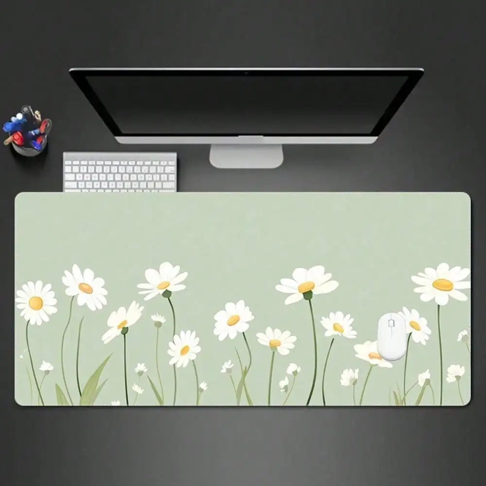 

Large Daisy Design Gaming Mouse Pad And Desk Mat - Non-Slip Base, Light Green With White Daisy Pattern, Soft Surface Ensures Smooth Movement, For Office And Gaming Setups, Compatible With Laptops/Desktops, Extra-Large Gaming Mouse Pad, Gaming Mouse