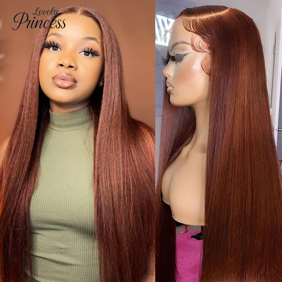 Parrucca per capelli umani anteriori in pizzo dritto con osso marrone rossastro Parrucche frontali in pizzo trasparente brasiliano 13x6 HD per le donne Vendita di liquidazione