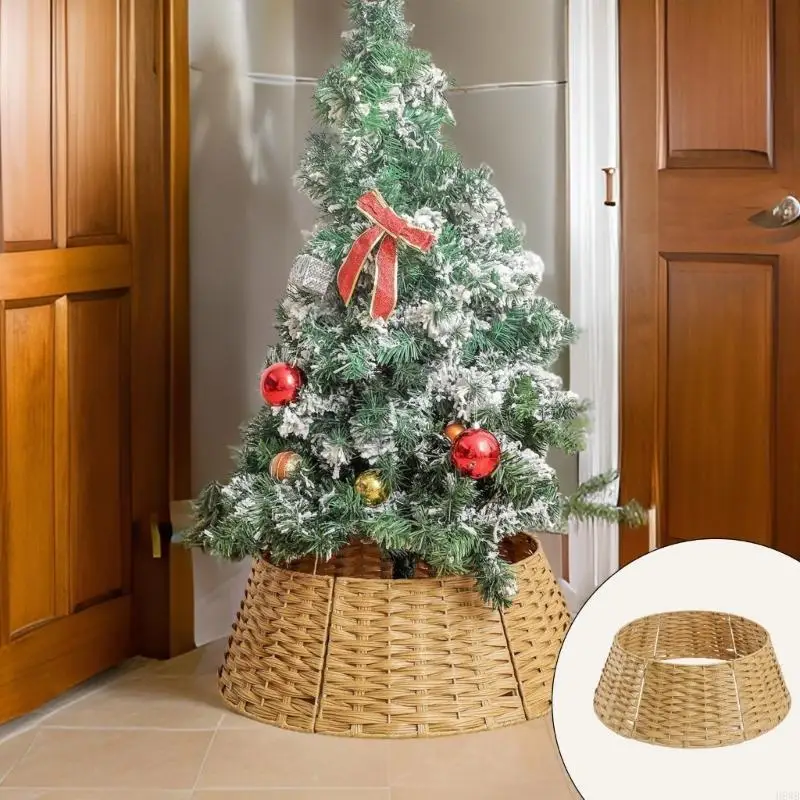 H8WB Natural Wicker Christmas Tree Skirt Decorative Wicker Tree Skirt Elegant Christmas Tree Accent for Any Setting