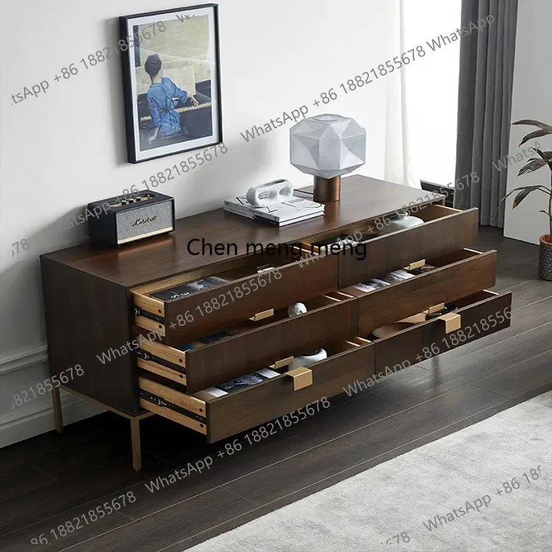 

RR Nordic vintage style six-chest of drawers modern simple walnut sideboard vintage TV cabinet