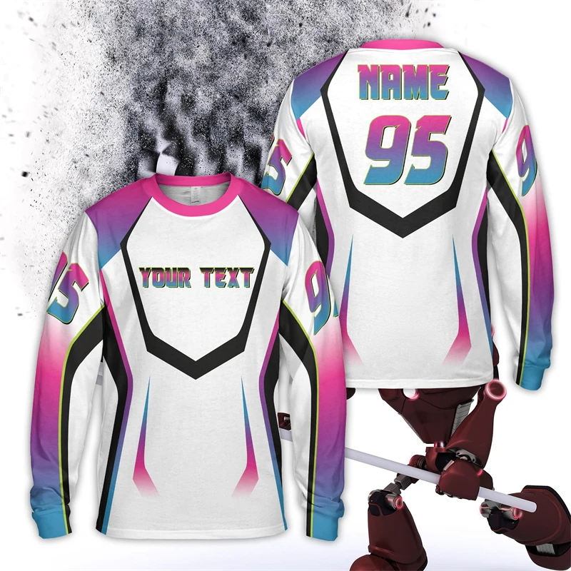 Personalized Gradient Motocross Youth Adult Long Sleeve Shirt Custom Rider Name Number Dirt Bike T Shirt Fashion Race 3D T-Shirt