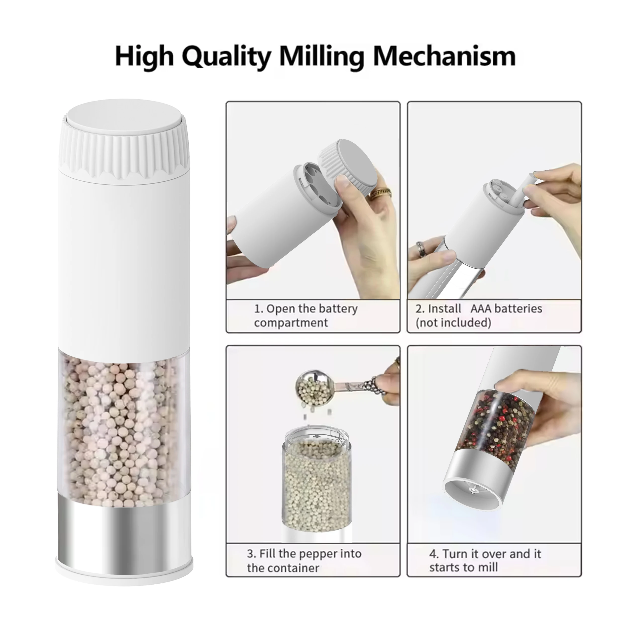 Custom logo kitchen spice seasoning grinder set battery powered electric salt and pepper machine new capacity 100ml