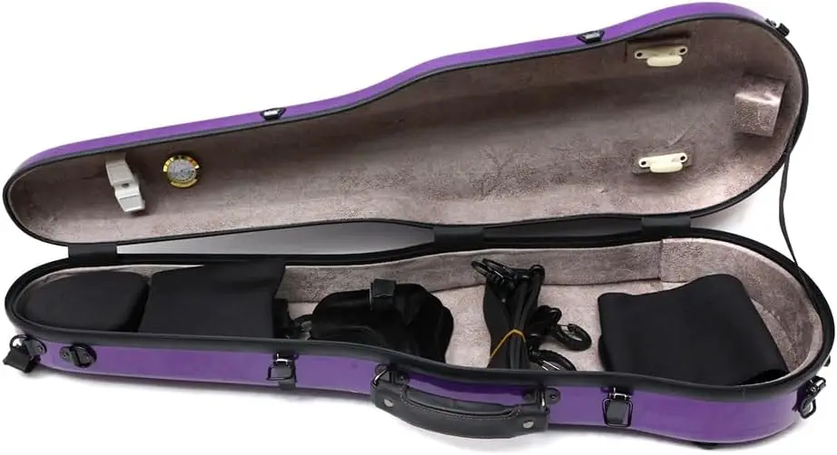 Estuche de violín de carcasa dura 4/4, caja de violín de fibra de carbono de luz fuerte de tamaño completo, estuche de vuelo en forma de violonchelo con correas Tr