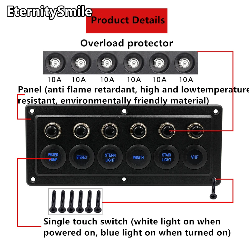Auto Marine Boat Single Point Universal 6 Gang Led Touch Switch Panel Control System con circuito Breaker12-24V