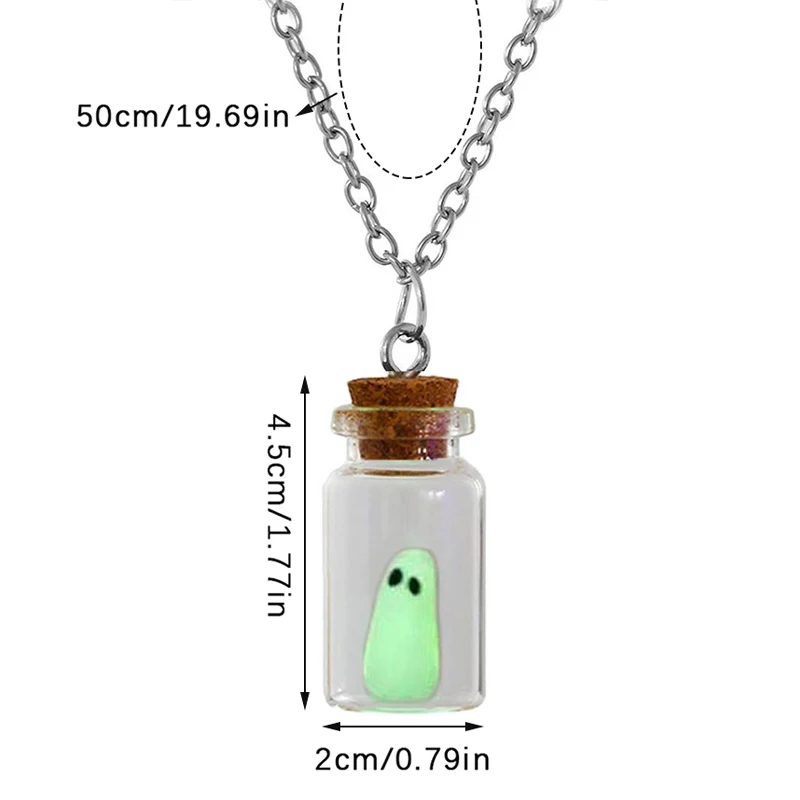 Ghost Necklace,The Adopt A Ghost Necklace,Glow-In-The-Dark Halloween Necklace,Tiny Ghost In A Bottle Pendant Necklace