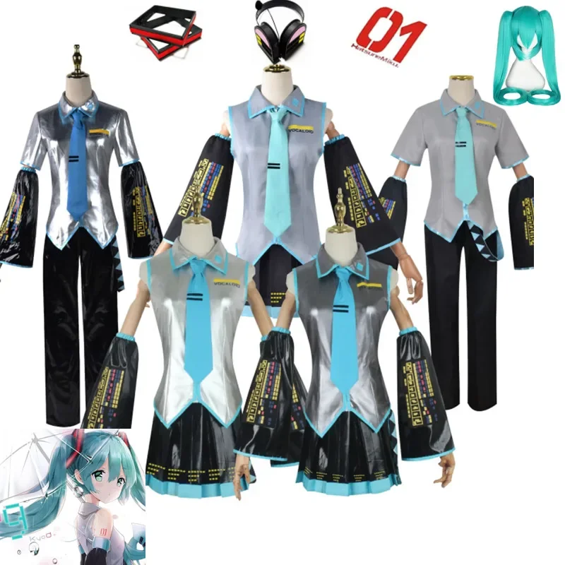 Vocaloid-Miku Wig Costume for Women, Japanese Midi Dress for Beginners, Miku Future Halloween Costume