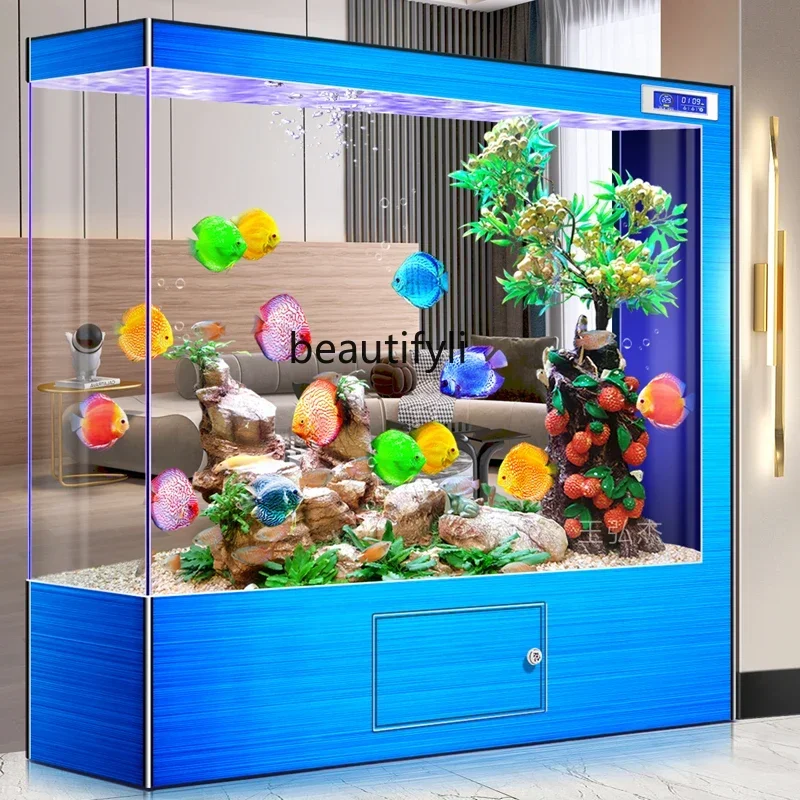 Automatic circulation water purification simple partition screen medium and large floor-to-ceiling glass aquarium fish tank