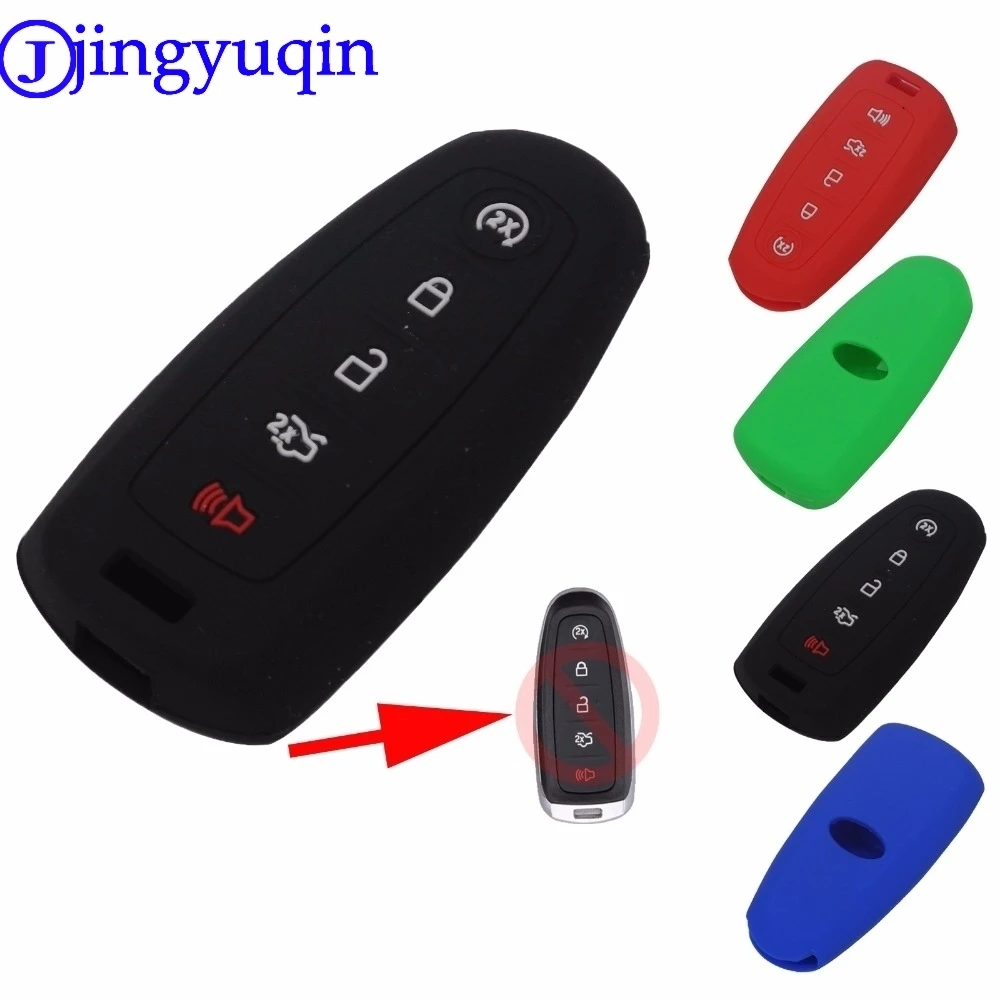 jingyuqin 5 Buttons Silicone Car Key Cover Case For Ford Escape Explorer Edge Flex Focus Taurus Lincoln Mks Holder Smart Key