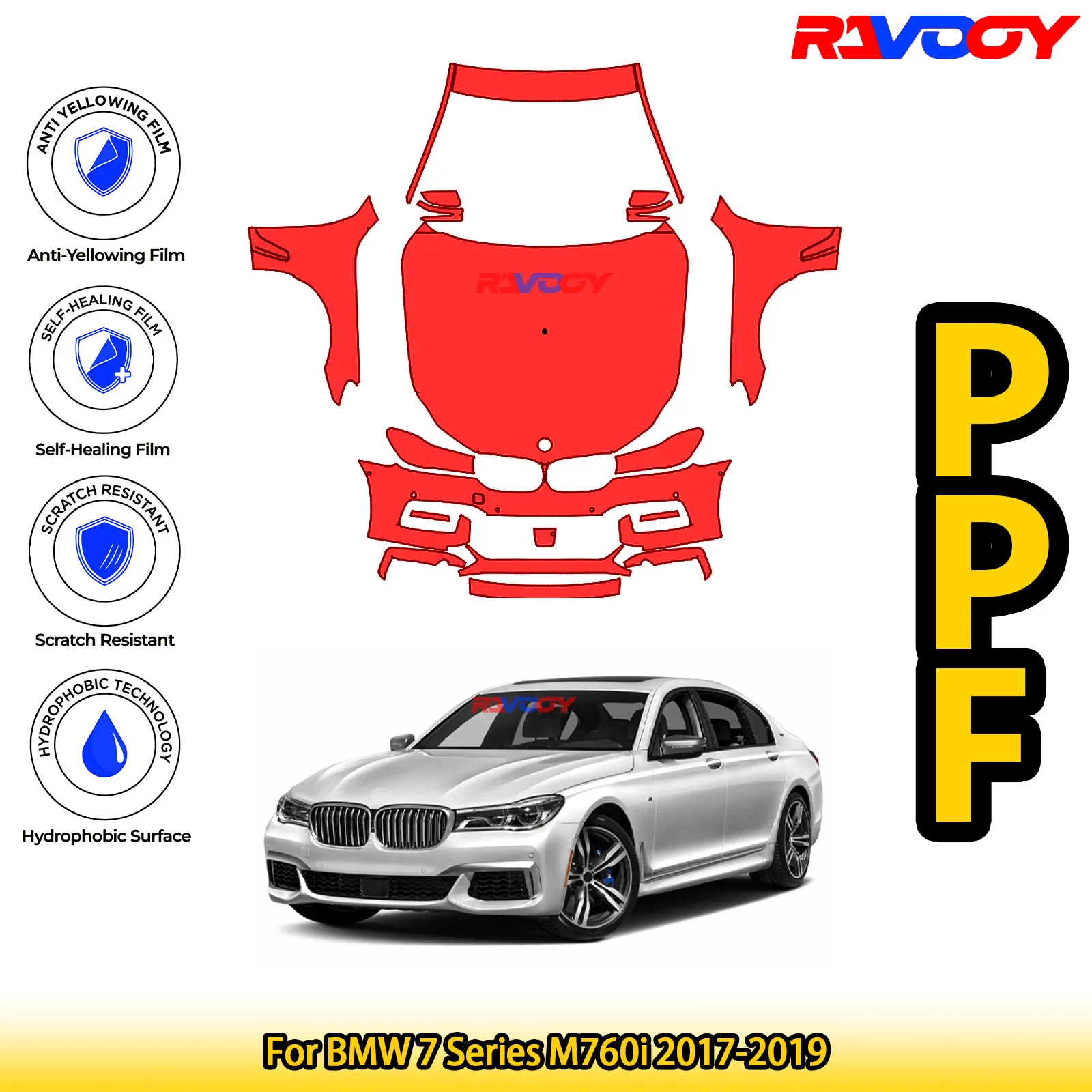

For BMW 7 Series M760i 2017-2019 Glossy Matte Black Precut front PPF Kit Paint Protection Film