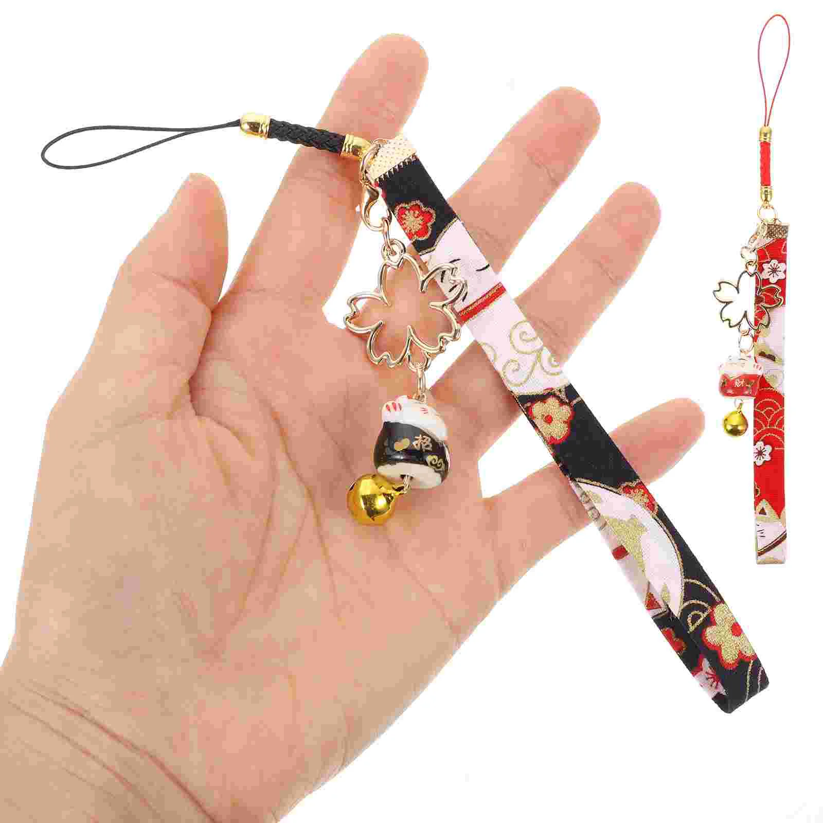 2 Pcs Origami Fortune Cat Pendant Student The Black Phone Mobilephone Strap Ceramics Camera Hanging Lanyard