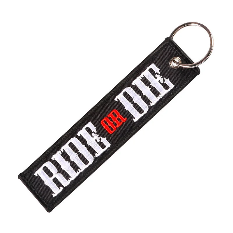 Pull To Eject Ride Or Die Dewalt Beidseitige Stickmuster Lustiger Schlüsselanhänger Motorrad Roter Anhänger Schlüsselanhänger