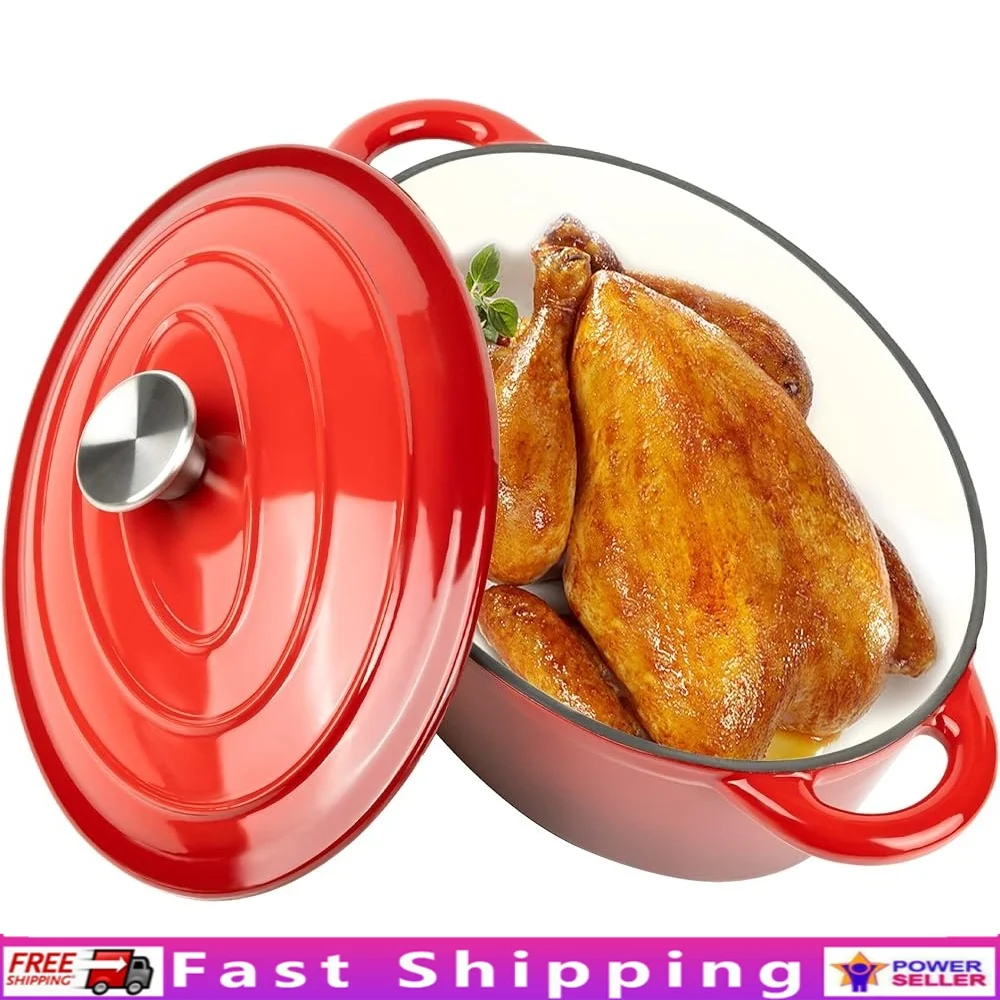 

4.5Qt Enameled Cast Iron Dutch Oven Pot Lid Dual Handles Non-stick Baking Cooking Stewing Versatile Kitchen Cookware
