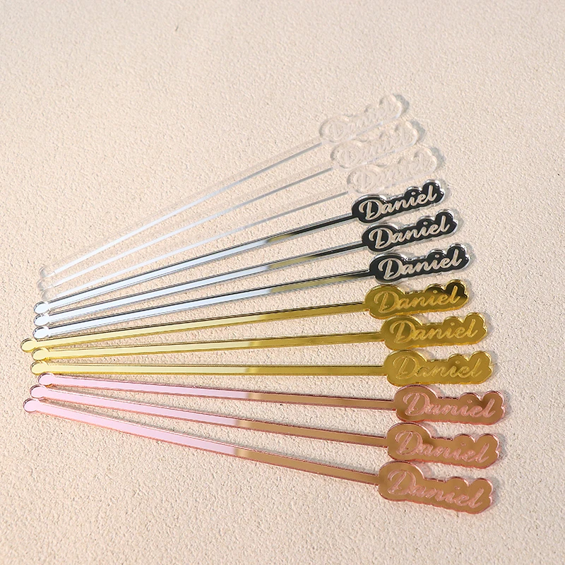 Custom Name Drink Stirrers Sideways Personalized Acrylic Wine Charm Table Tag Glass Markers Swizzle Sticks Wedding Decorations