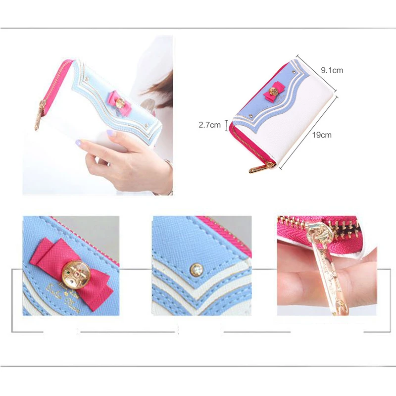 Women Short Wallet Candy Color Bow Knot Clutch Purse Girl Anime-Sailor Moon Wallet Handbag Card Coin Bag New Popular