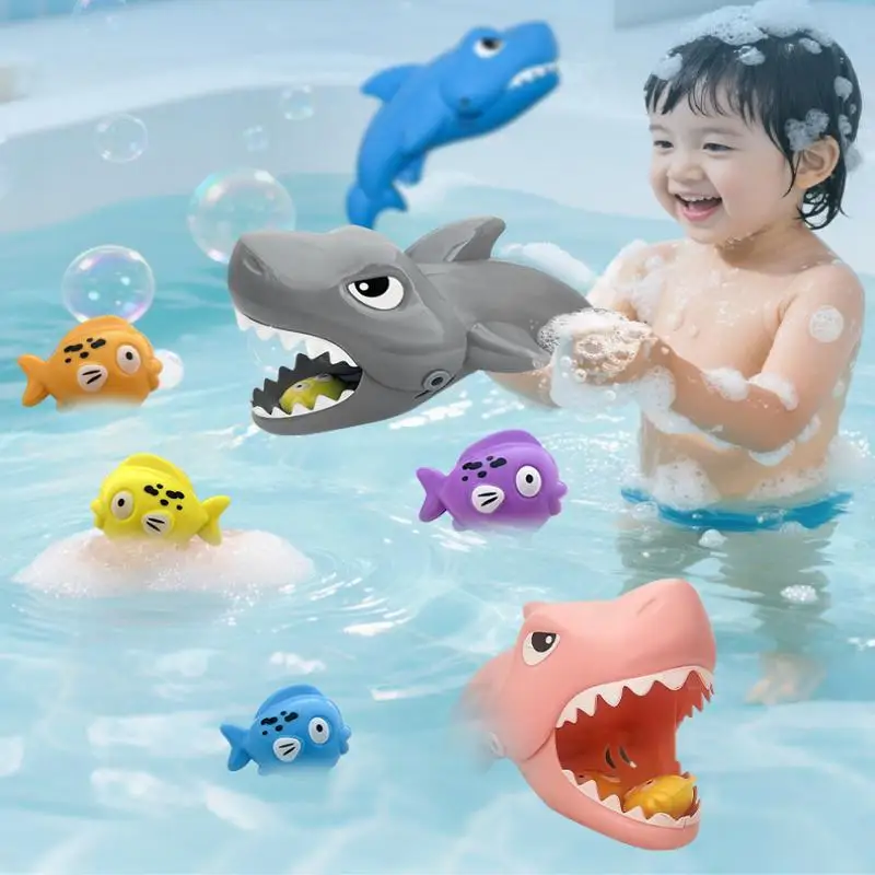 Juego de Bañera para Niños, 5 Piezas, Tiburón Grande Come Peces Pequeños, Juego Acuático Interactivo, Regalo Ideal