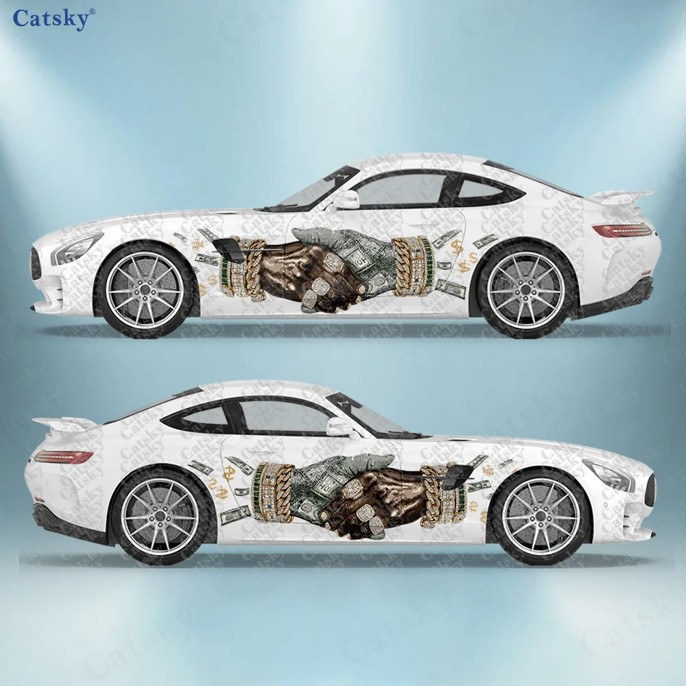 2pcs Wealth Holding Money Car Side Decals, Self-Adhesive PVC Waterproof & Scratch-Resistant Stickers, Fashionable Decals
