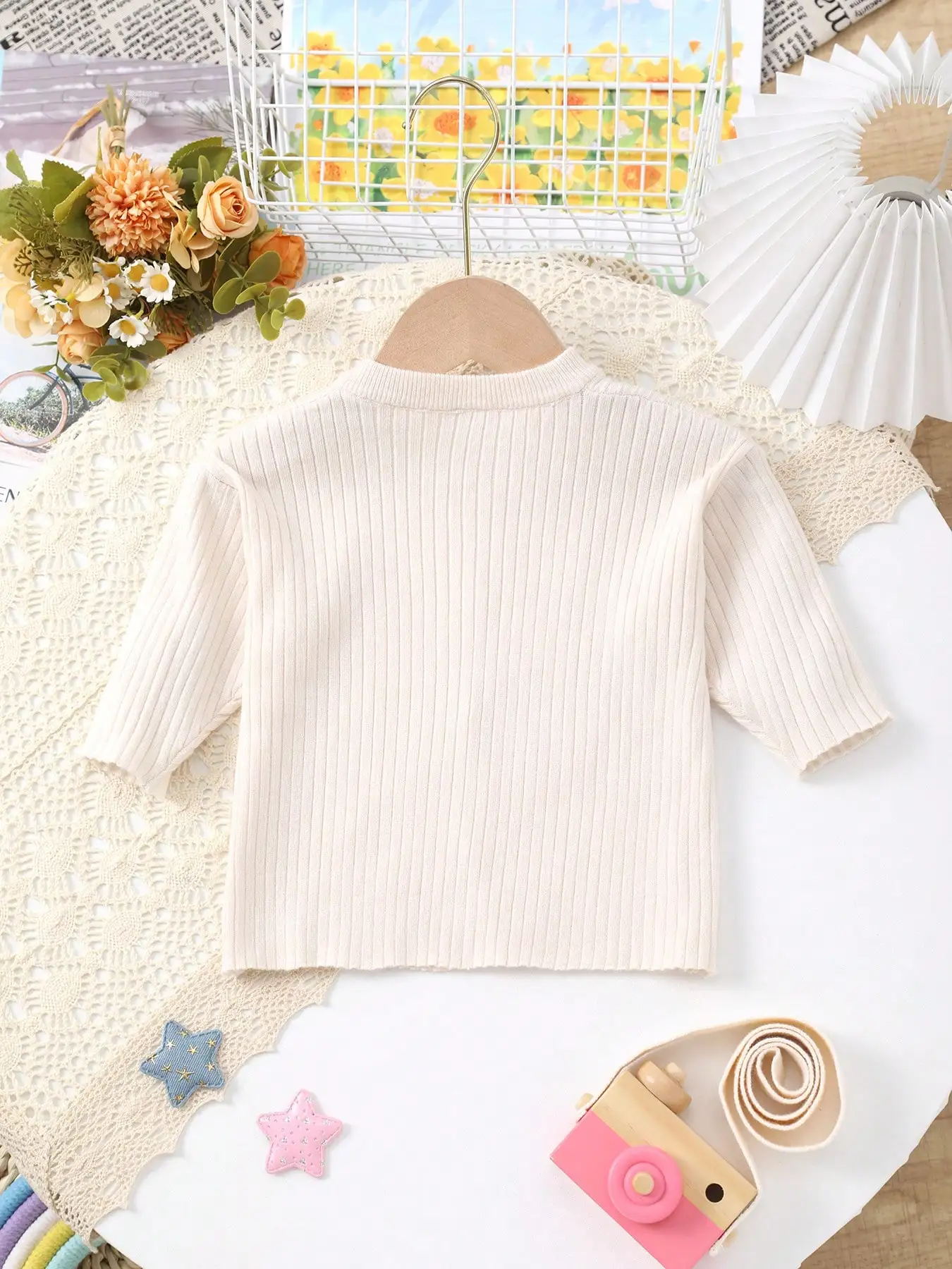 Baby Girl's Spring and Summer Solid Color Ribbed Texture Soft Knit Cardigan