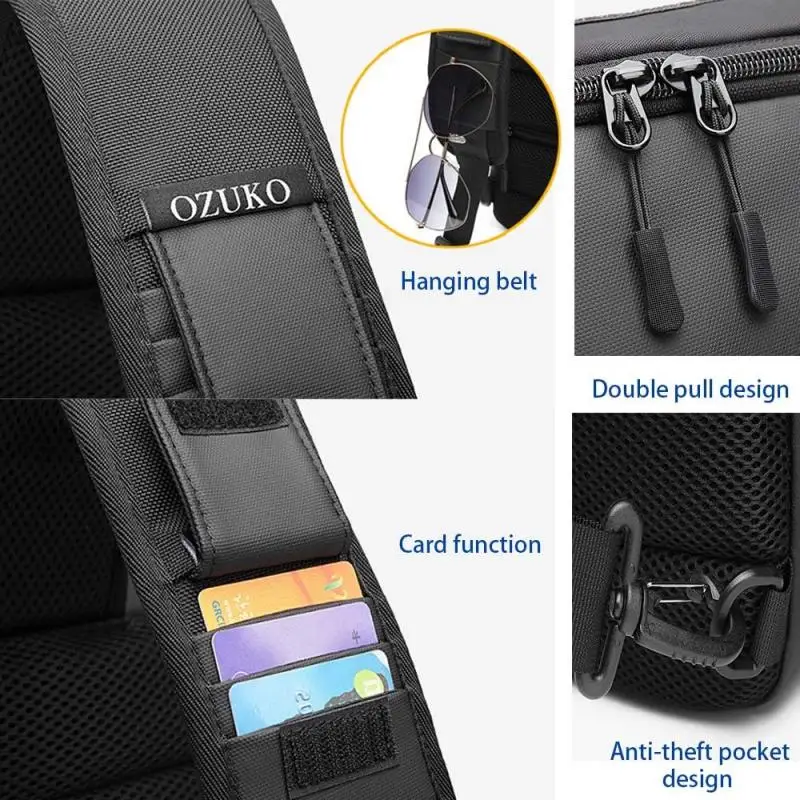 Męska torba Crossbody z Port ładowania USB wodoodporna tkanina Oxford torba na klatkę piersiowa torba z paskiem do noszenia na piersi z zabezpieczeniem przeciw kradzieży podróżnego o dużej pojemności