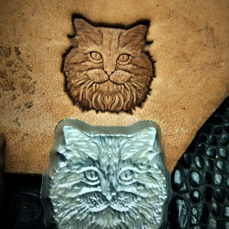 1PC 3D Mini Cat Head Design Leather Stamp Custom Logo Craft Mold Embossing Pressing Stamper Metal Stamps Hot Stamping Branding