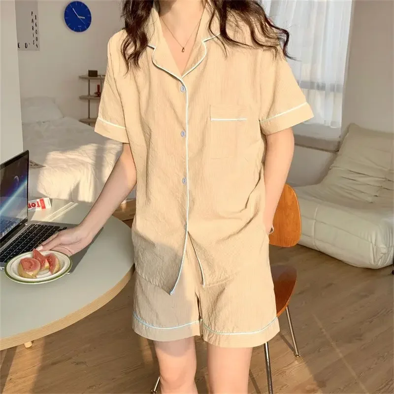 Pajama Sets Women Striped Designed All-match Daily Home Cozy Basics Retro Korean Style Ladies Simple Summer Graceful Lovely Ins