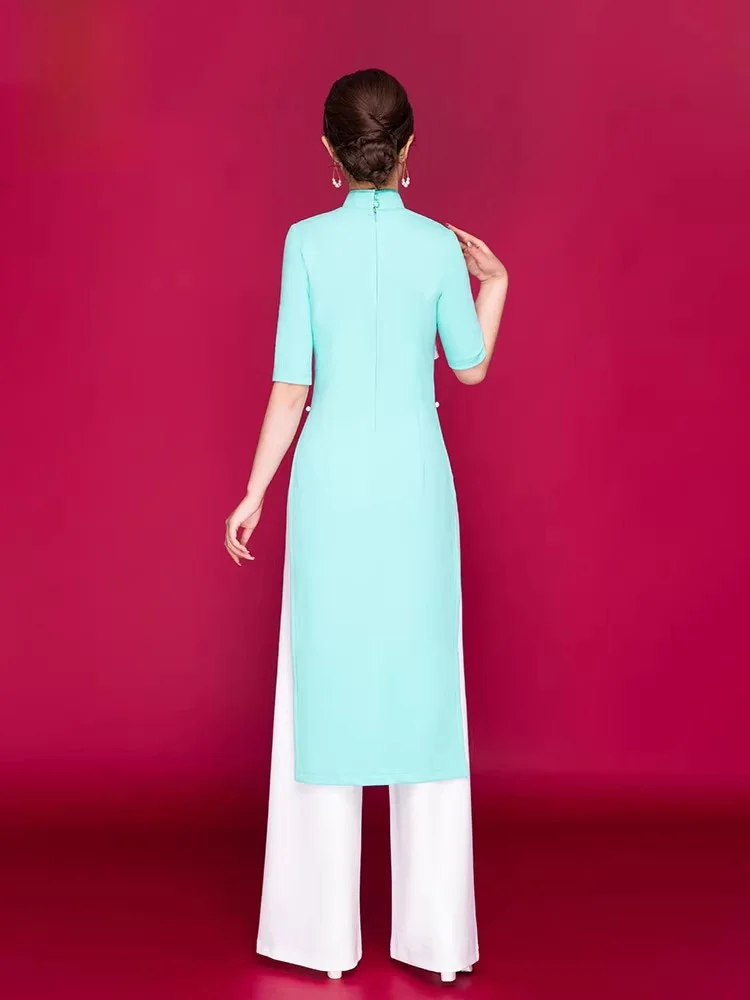 

een Improved Version Wide Leg Pants Two-Piece Set Long Performance Outfit Young Ele Polka Dot Polyester Fiber