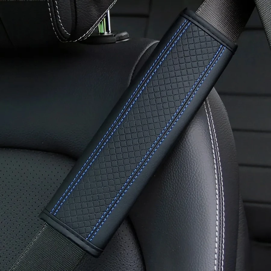 1PCS PU Leather Embossed Car Seat Belt Shoulder Cover Decompression Comfort Car Accessories Safety Belt Protective Cover