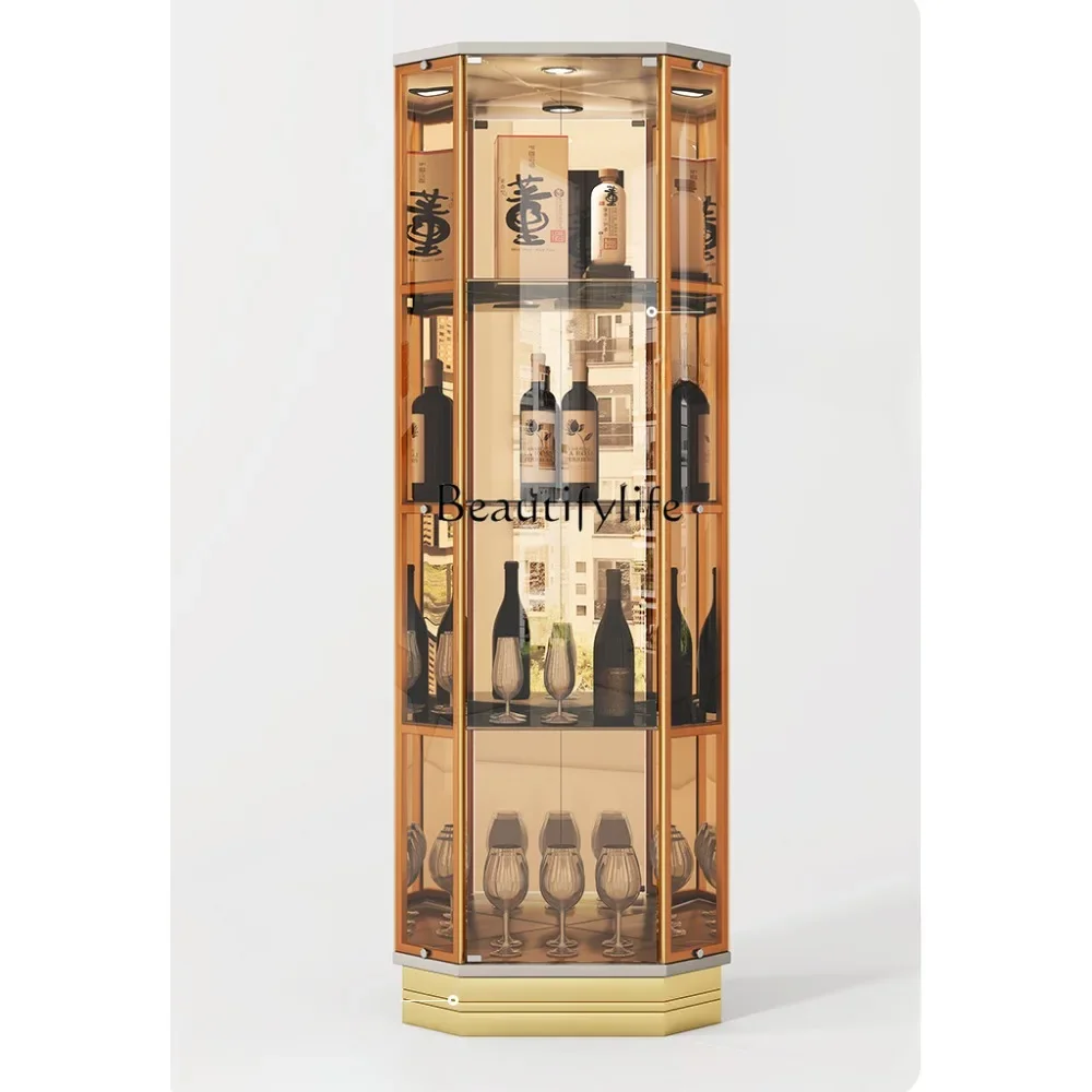 

S Triangle Wine Cabinet Light Luxury Corner Glass High-End Fan-Shaped Display Corner Living Room Floor Wine Cabinet