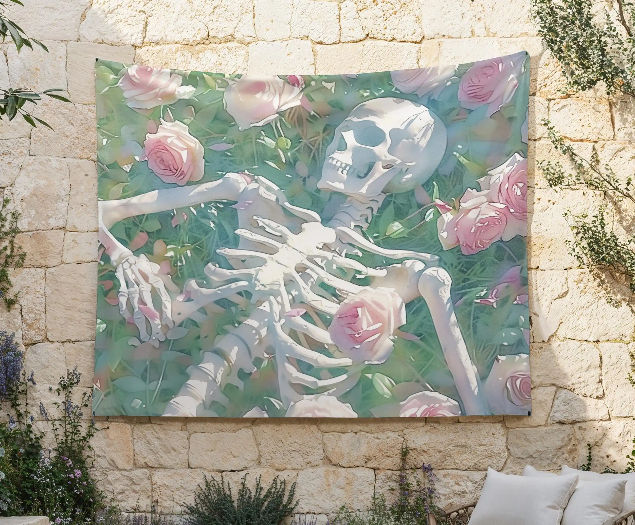 VIKAMA Sweet Cool Style Skeleton Rose Tapestry Background Cloth Living Room Dark Style Decoration Room Decoration