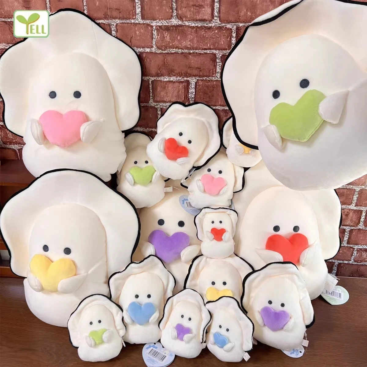 Yell stuffed toys Round-eyed Oyster 44cm with Round Eyes Oshi Heart Mugyunyu Big kawaii plush doll white sofa pillow cushion