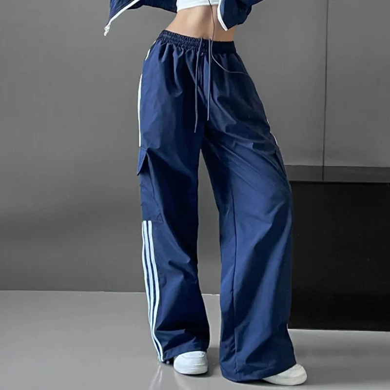 GIDYQ Y2k Stripe Patchwork Cargo Pants Women American Retro Streetwear Loose Wide Leg Trousers Fashion Hip Hop Sweatpants New