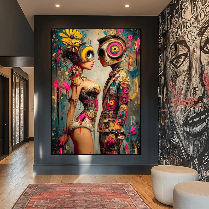 Futuristic Robot Couple Steampunk Mechanical Portrait Poster and Prints Canvas Painting Wall Art Pictures Home Decor Cuadros