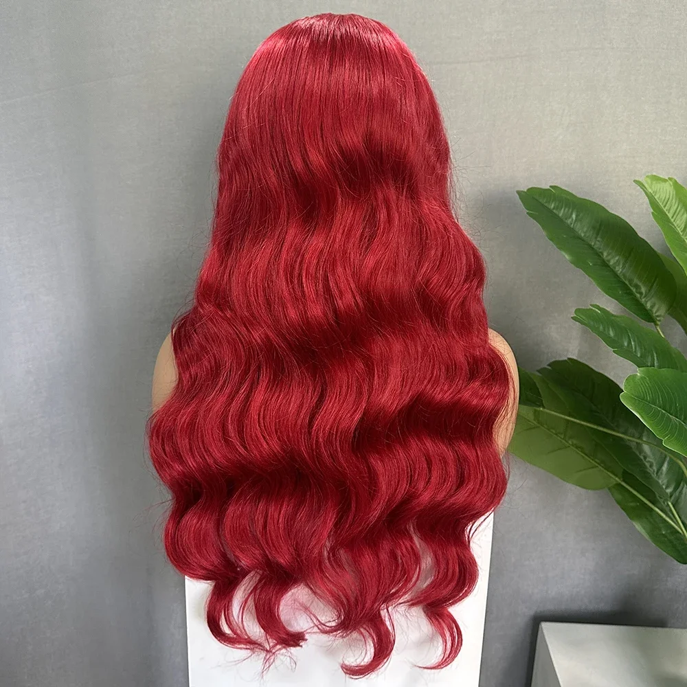 IPARTY Synthetic Lace Frontal Wig Burgundy Body Wave 26 Inch Hair Trendy T Part Lace Wigs with Pre Plucked Baby Hair for Women