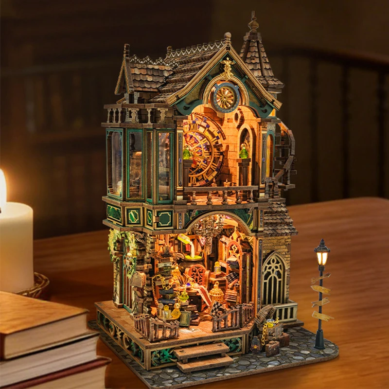DIY Holz-Miniatur-Bausatz Magischer Uhrenturm-Landhauschen für Freunde Geburtstagsgeschenke Heimdekoration Bastelset